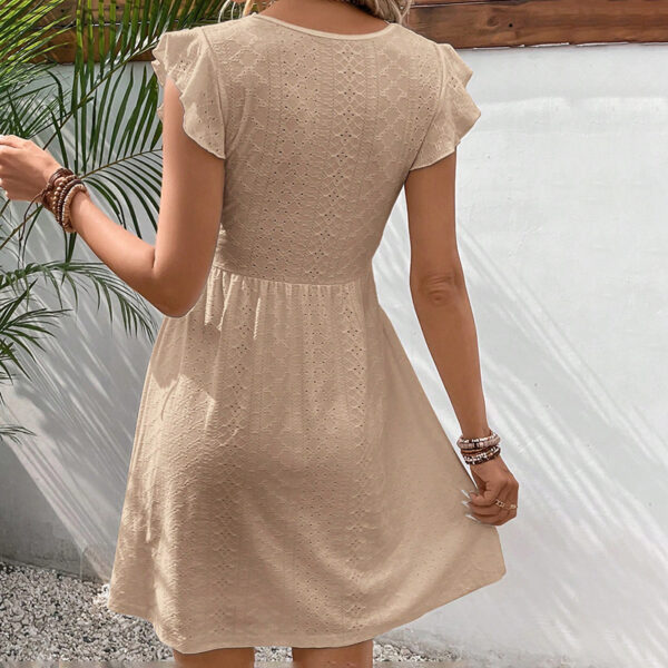 Women's V Neck Lace Mini Dresses Casual Summer Ruffle Sleeve Crochet Sundresses - Image 2