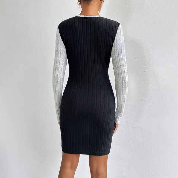 Sexy Classical Round Neck Color Contrast Regular Sleeve Mid Dresses - Image 7