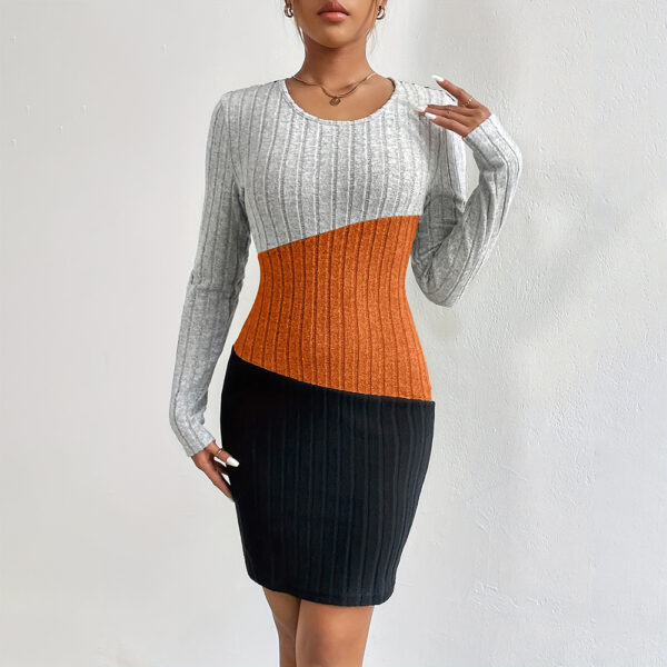 Sexy Classical Round Neck Color Contrast Regular Sleeve Mid Dresses - Image 6